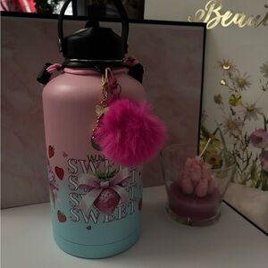 Charming Pink and Blue Water Bottle with Pom-Pom